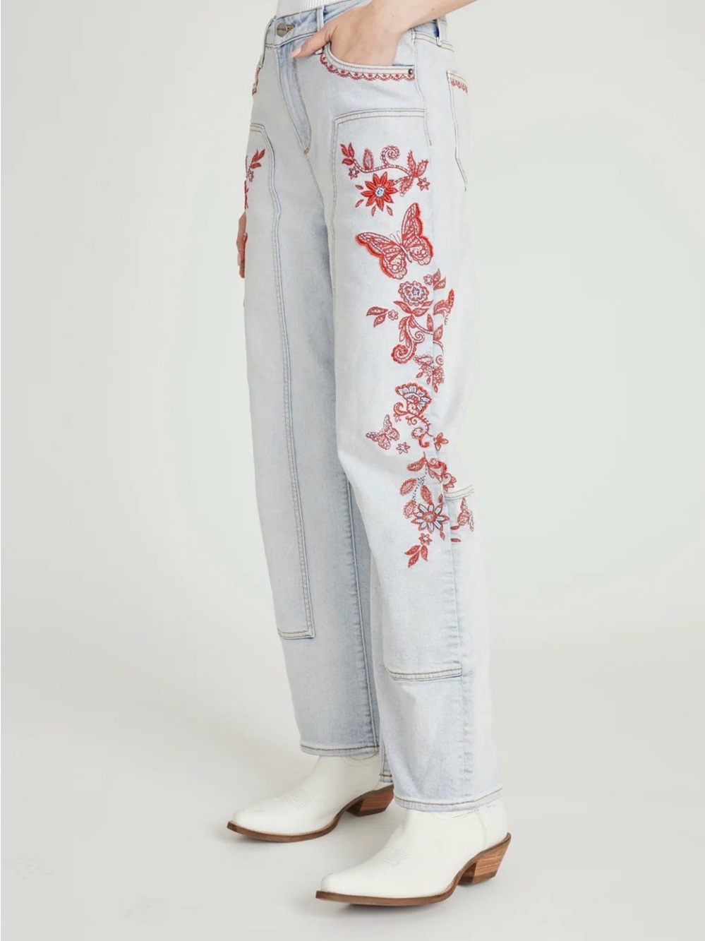 Brand New never been worn Driftwood Carpenter Barrel jeans in Turks & Corals
